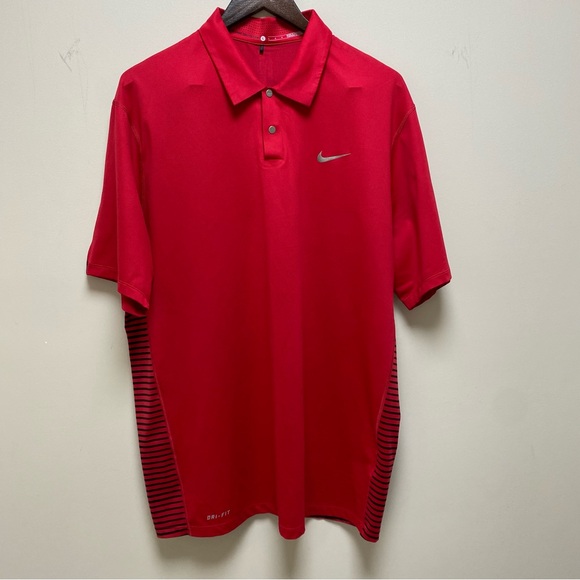 Nike Dri-Fit Tiger Woods Short Sleeve Polo Men’s Red/Black Large - Picture 1 of 9